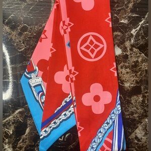 Red and Blue Patterned Scarf (Twilly Bag Scarf)